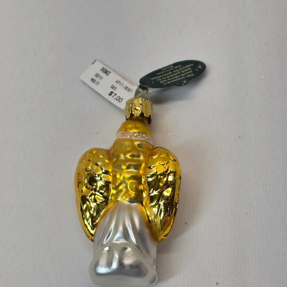 Christborn Ornaments Gold New Glass Angel Leaf Finial 3pc Set Germany